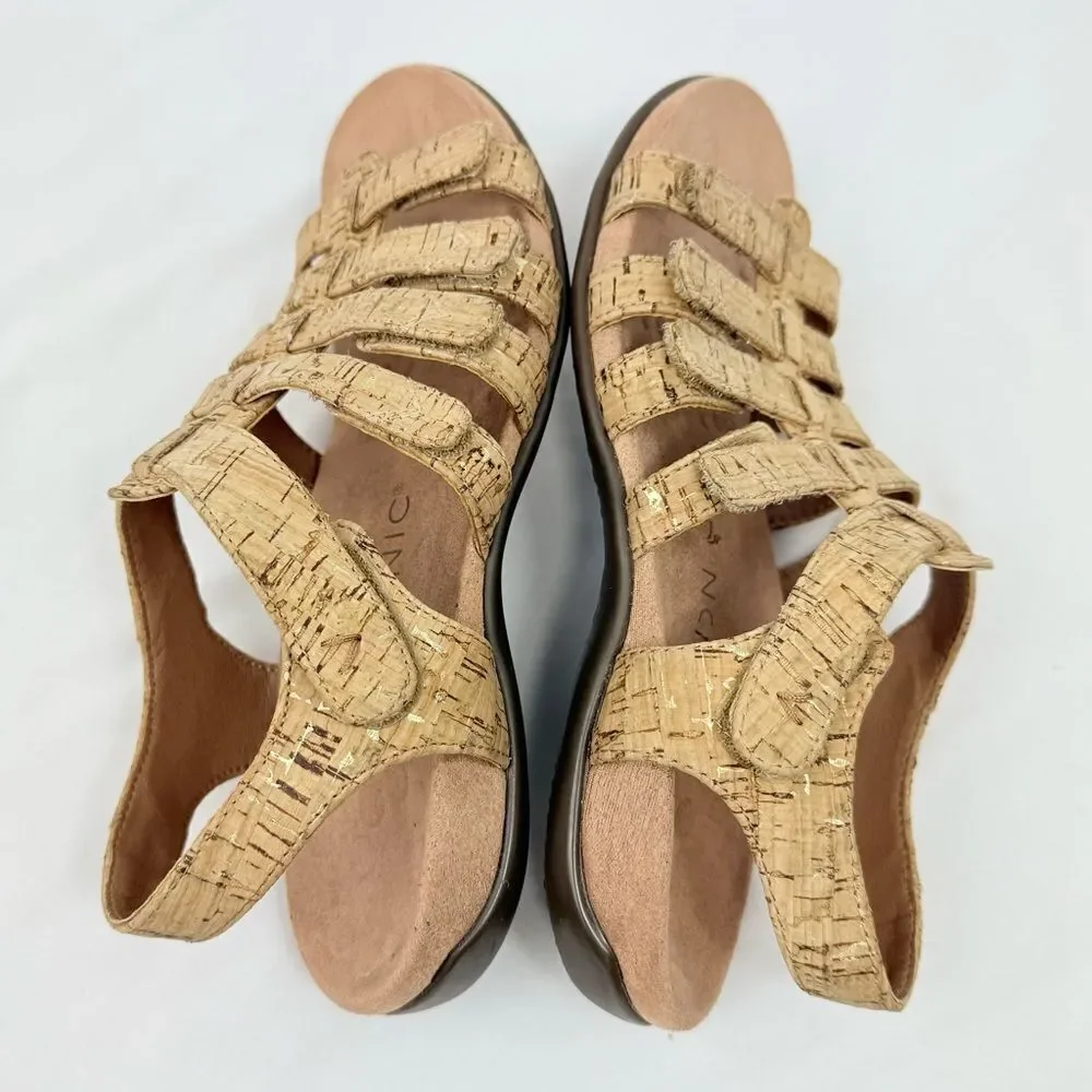 Vionic HARISSA Gold Cork Adjustable Strap Orthotic Gladiator Sandals